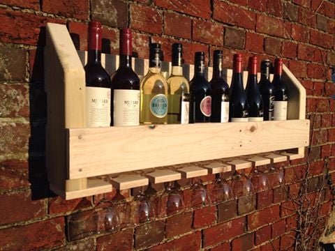Image of Rustic Handcrafted Wine and Glass rack
