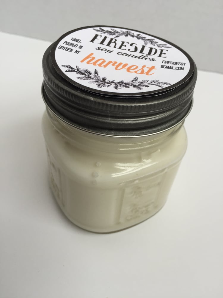 Image of Harvest 8 oz. Square Mason Hand-Poured Soy Candle