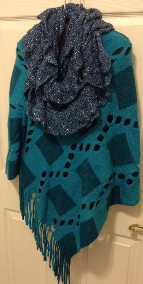 Image of Teal Poncho Scarf Set