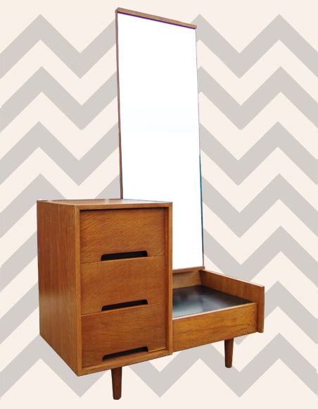 Image of MODERNIST OAK DRESSING TABLE BY JOHN & SYLVIA REID FOR STAG, CIRCA 1953.