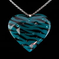 Image 1 of Teal Zebra Stripe Resin Heart Pendant - ON SALE - WAS £14 NOW £10