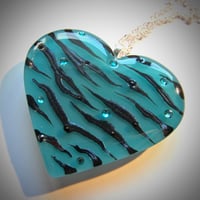 Image 2 of Teal Zebra Stripe Resin Heart Pendant - ON SALE - WAS £14 NOW £10