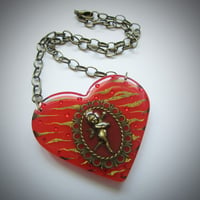 Image 2 of Red Zebra Cameo Resin Heart Pendant - ON SALE - WAS £15 NOW £10