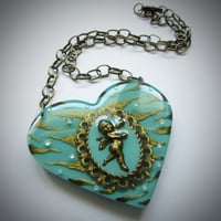 Image 1 of Mint Zebra Cameo Resin Heart Pendant ON SALE - WAS £15 NOW £10
