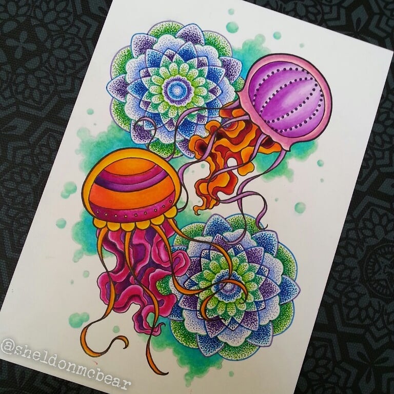 Image of Jellyfish and mandala print