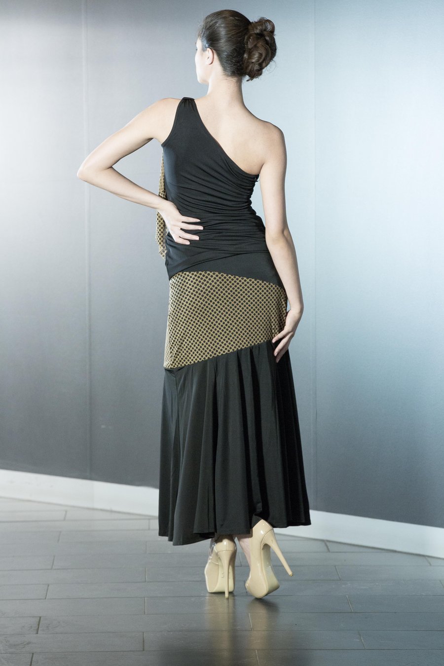 Image of Asymmetric Ballroom Skirt Dots or Mist (J6666) Dancewear latin ballroom