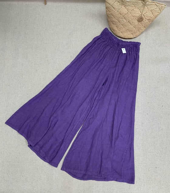 Image of Pantalon en lin Palazzo Purple 