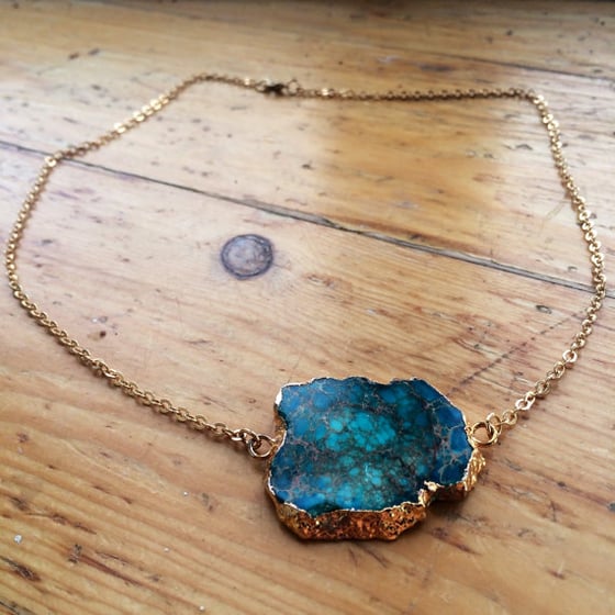 Image of Drop in the Ocean Blue Imperial Jasper Gold Plated Necklace.