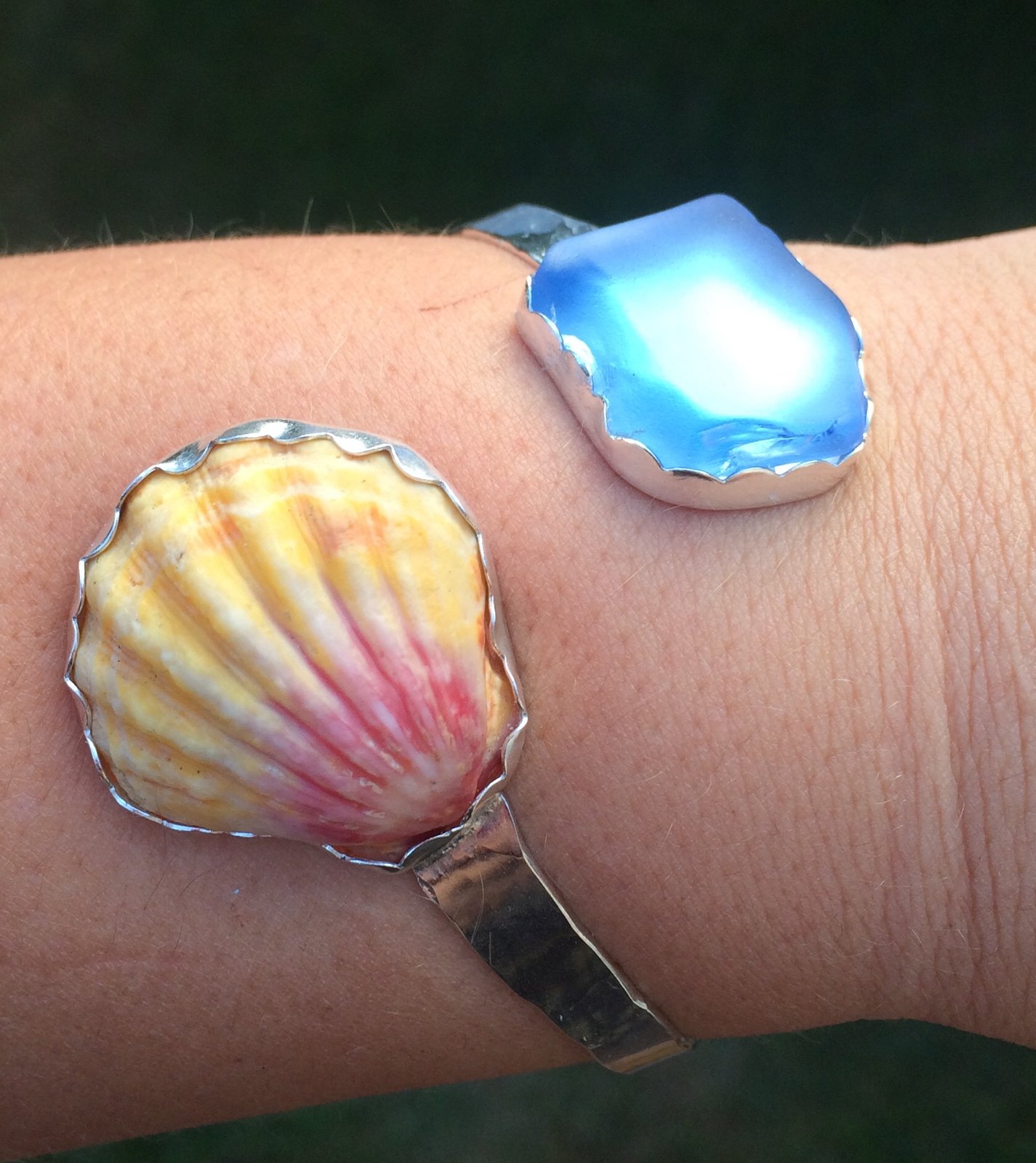 Sunrise Shell & Hawaiian Sea Glass Cuff / Sassy Lassy Jewelry
