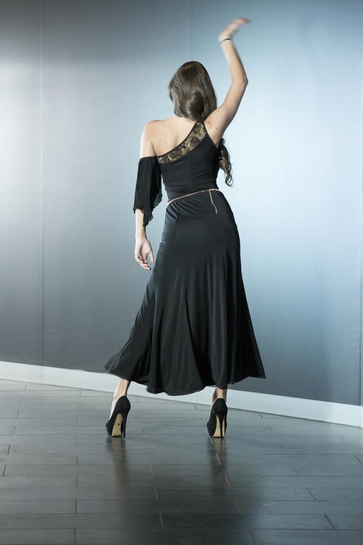 Image of Asymmetric Pleat Sleeve Top (E1291) Dancewear latin ballroom