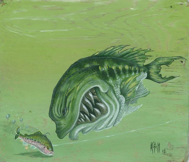 Image of "Green bass with swimbait" 11" x 14" print