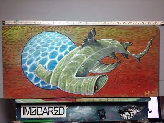 Image of Original painting"Untitled" 24"x11" on driftwood.