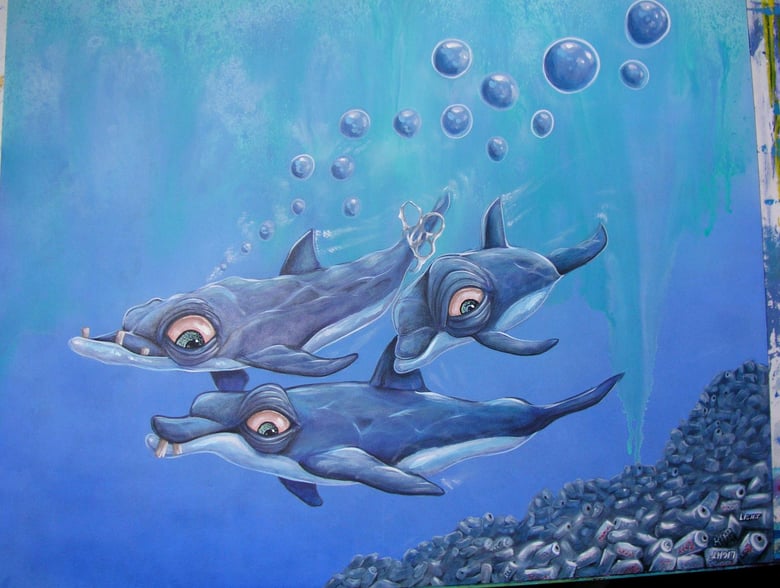 Image of "Kentucky River Dolphins" original painting 16" x 20"