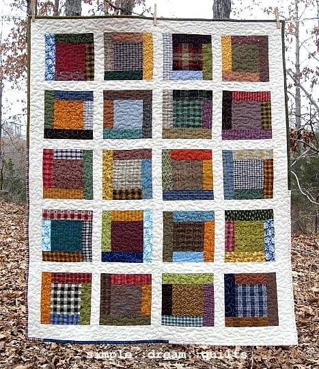 Image of lap quilt - 48"x40" - framed square design - farmhouse quilts