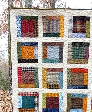 Image of lap quilt - 48"x40" - framed square design - farmhouse quilts