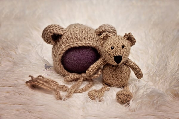 Image of Bear Stuffy and Newborn Bonnet Set