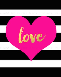 Image of {gold love black + white stripe with heart} 8x10 PDF download poster print