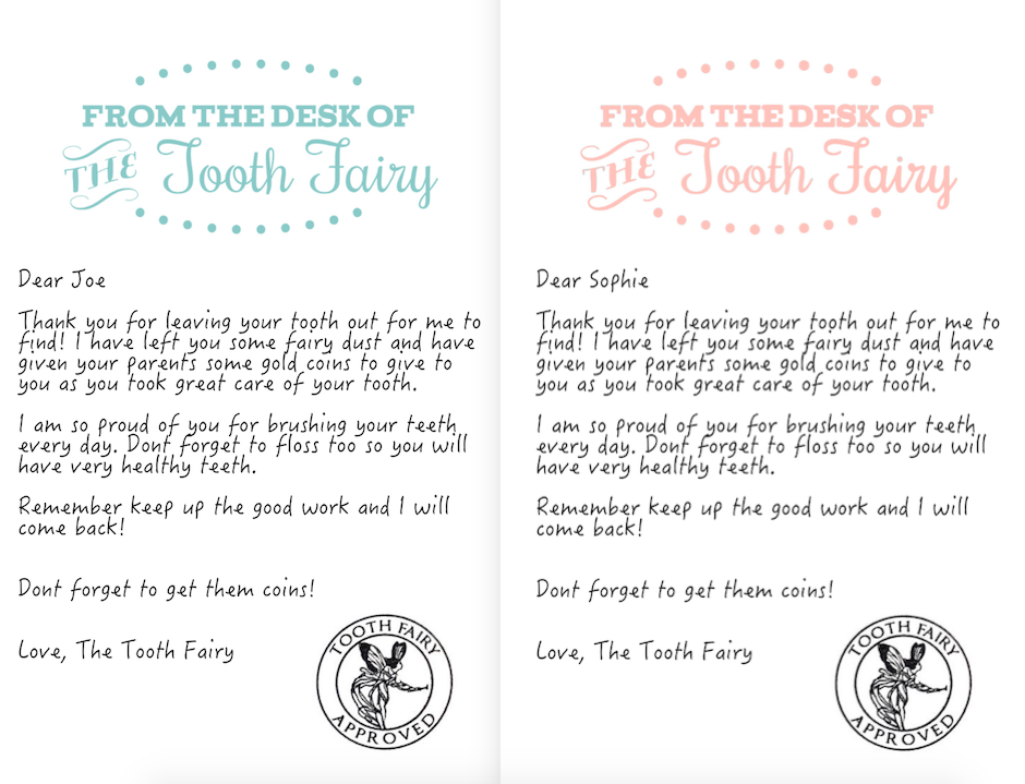 letter about the toothfairy