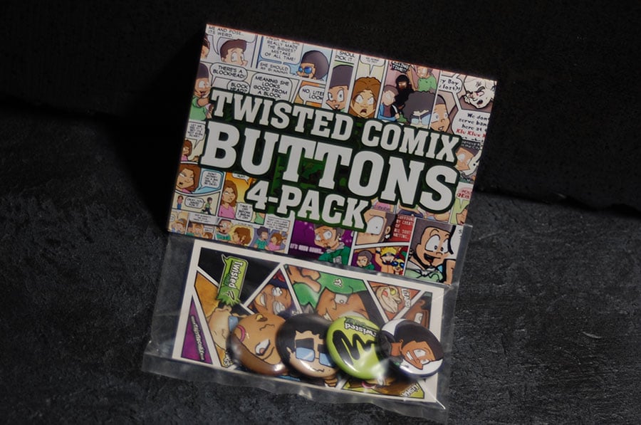 Twisted Comix — Twisted Comix Button 4 Pack + Sticker