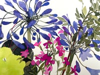 Image 3 of Agapanthus bouquet unframed original gouache painting