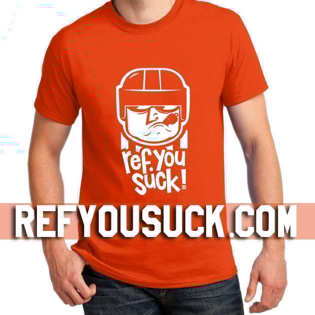 Ref You Suck - hockey referee t-shirt (black, red, or orange)