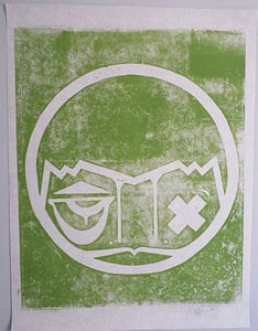 Image of Gravures "Green stamp" # 1, 2015 sur papier peint ancien 50x65 cm