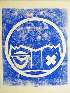 Image of Gravure "Blue stamp" # 2,  2015 sur papier peint ancien 50x65 cm