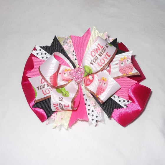 Image of Owl You Need is Love Valentine's Stacked Bowtique Hairbow