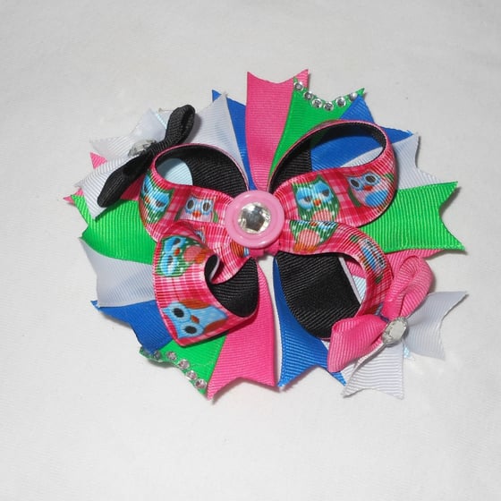 Image of Owl Colorful Stacked Bowtique Hairbow