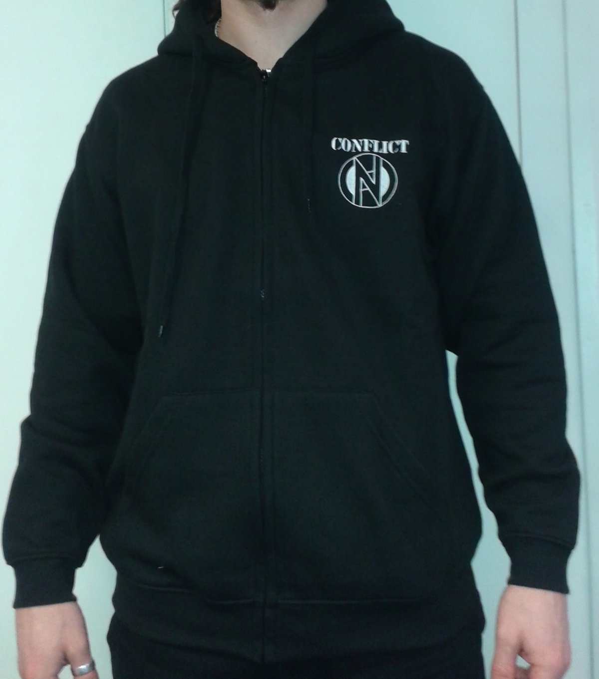 Image of Conflict Zip Up Hoodie with Embroidered Logo