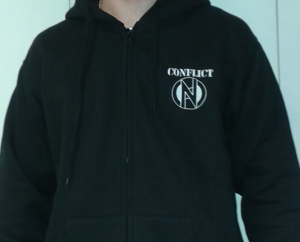 Image of Conflict Zip Up Hoodie with Embroidered Logo