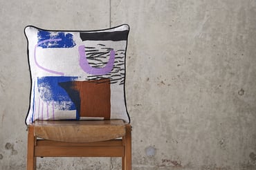 Image of 'Assemble / Configure' Cushion - Terracotta / Pink / Cobalt / Black ~ 45 x 45