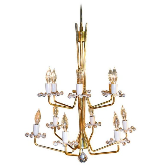 Image of Emil Stejnar 12 arm brass and crystal Chandelier