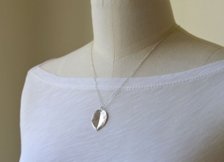 Image of Medium Ohi'a leaf necklace sterling silver