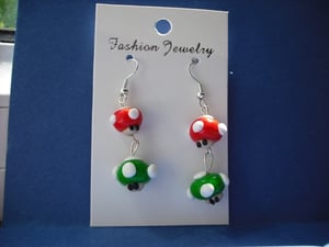 Image of Super Mario Red and Green Mushroom Earrings