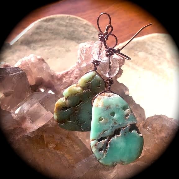 Image of All About the Heart Chakra <3 Chrysoprase and Crystal Quartz Earrings