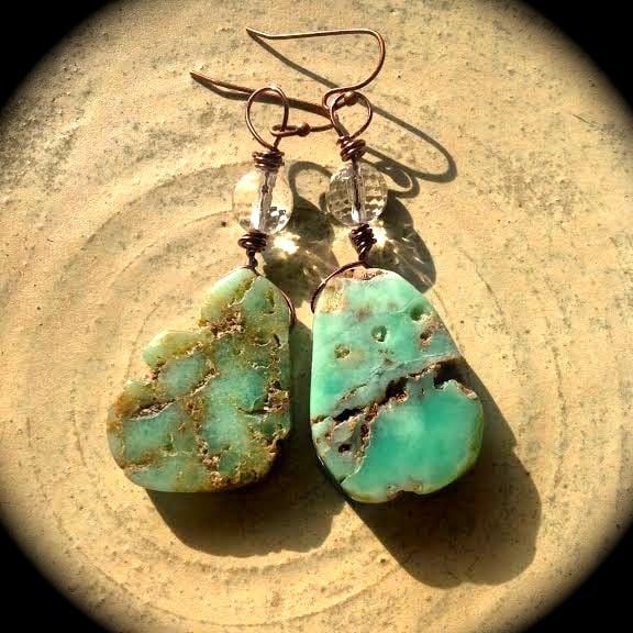 Image of All About the Heart Chakra <3 Chrysoprase and Crystal Quartz Earrings
