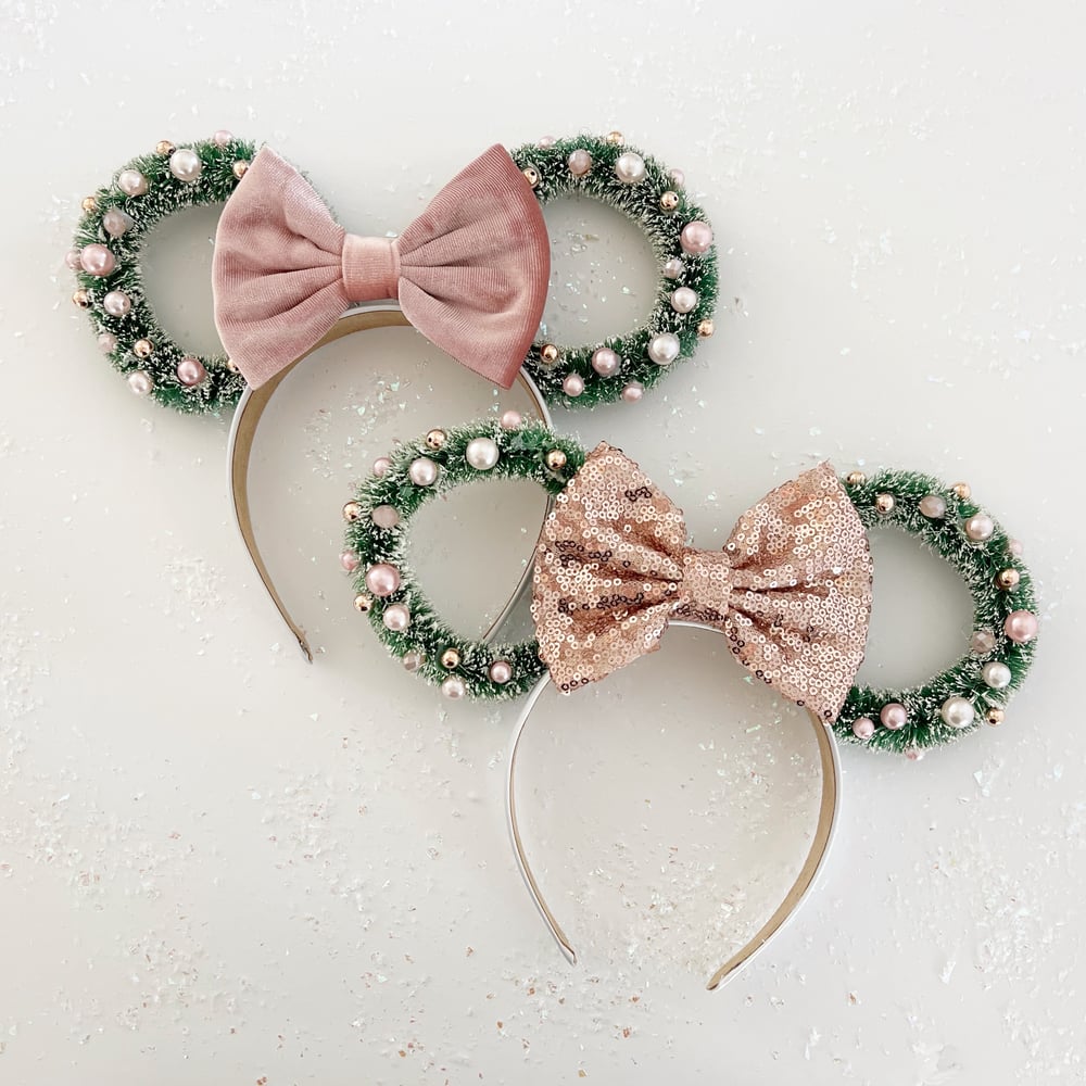 Image of Wreath Ears with Mauve and Rose Gold Bow - PREORDER