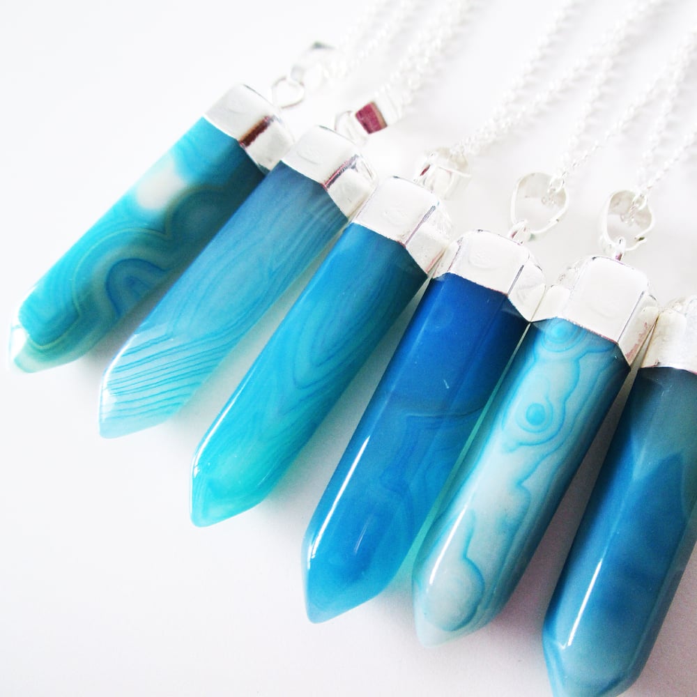 Image of Blue Agate Crystal On Sterling Silver Chain