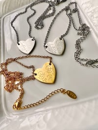 Image 3 of ENGRAVED CRYING FACE HEART NECKLACE ~ THIN CHAIN 