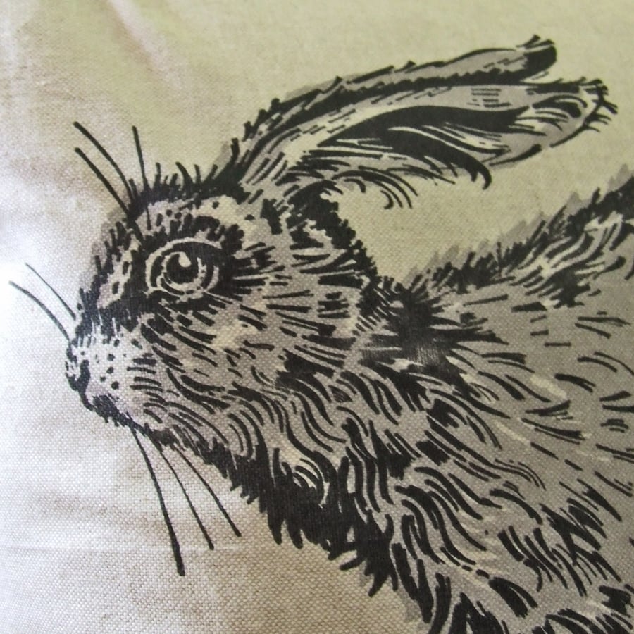 Image of RUNNING HARE CUSHION, LINEN.
