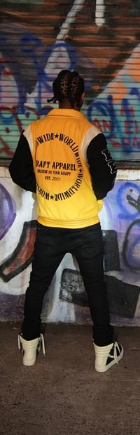 Image 2 of Yellow “Worldwide” Varsity Jacket 