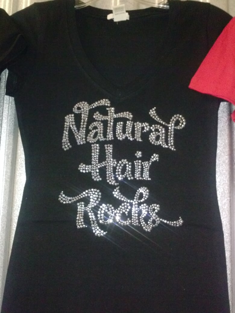 Image of natural  hair rhinestone t shirts 