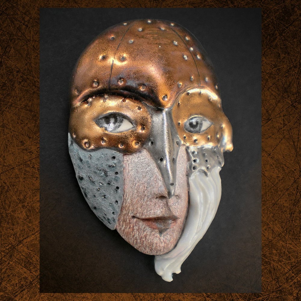 Image of Fight or Flight - Mask Sculpture, Porcelain Face Pendant, Art to Wear, Original Mask Art