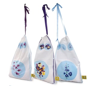 Image of Botanical Purple Pansies Laundry Bag with Ribbon 