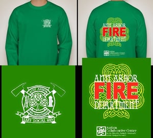 Image of Ann Arbor Firefighters - IAFF Local 693 - St. Pat's/Autism Awareness T-Shirt (White/Red on Green)