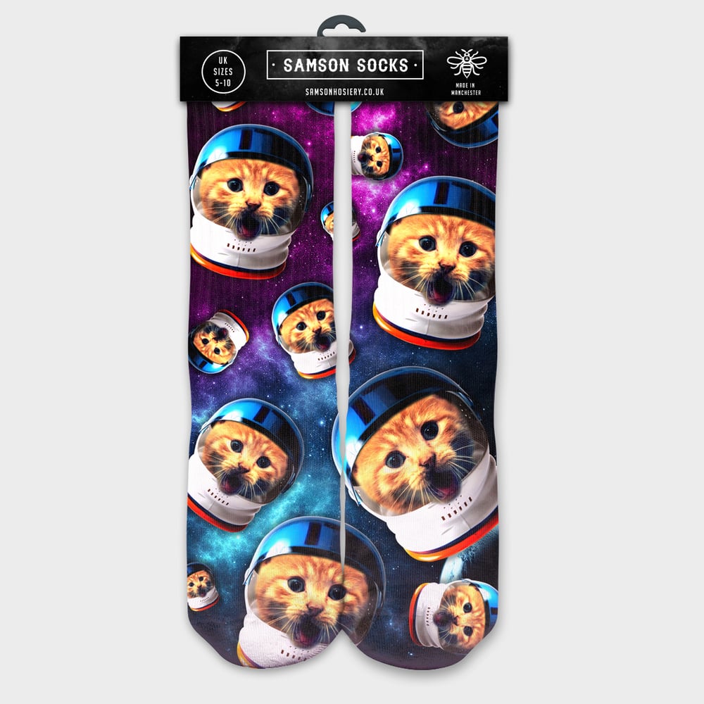 Image of SAMSON® Hand Printed 3D Astro Cat Socks Animal Space Street Fashion