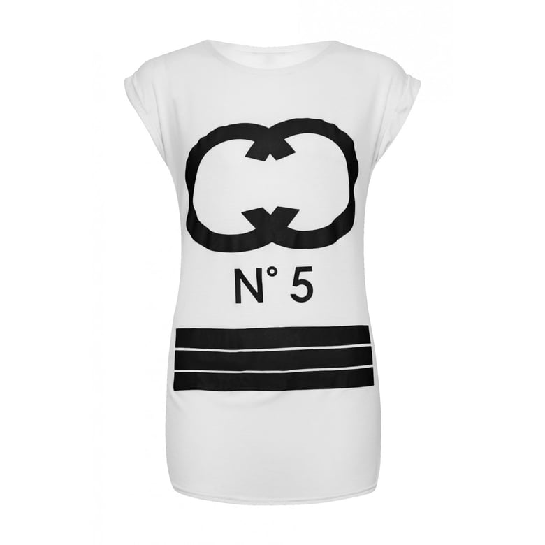 Image of No. 5 Print T-Shirt Top White