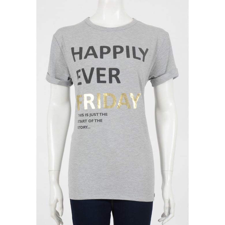 Image of Happily Ever Friday Print T-Shirt Tee-grey