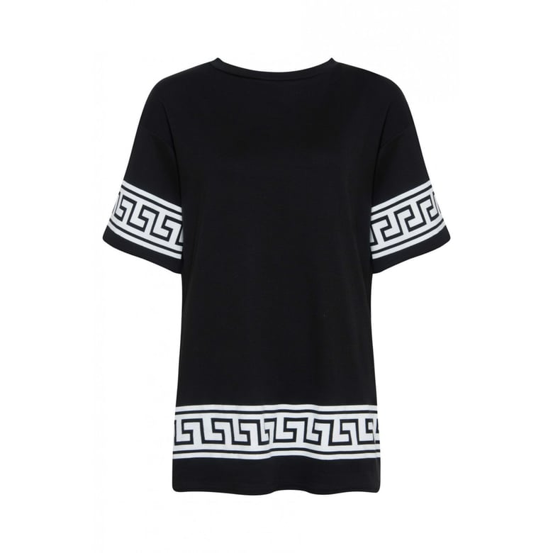 Image of Aztec Print Oversized Long T-Shirt Top-Black